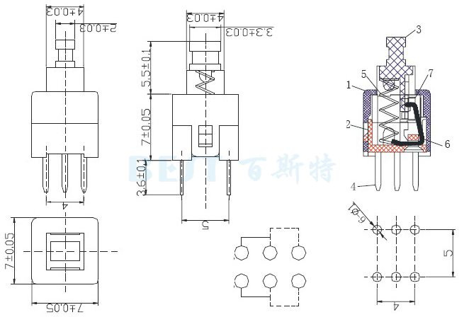 自鎖開(kāi)關(guān)PS-22E07參考圖紙