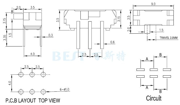 撥動開關MSK-22D10參考圖紙