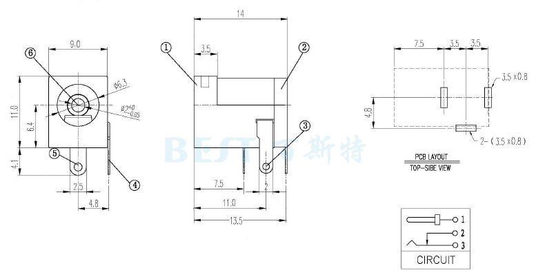 DC插座DC-005B規格圖紙