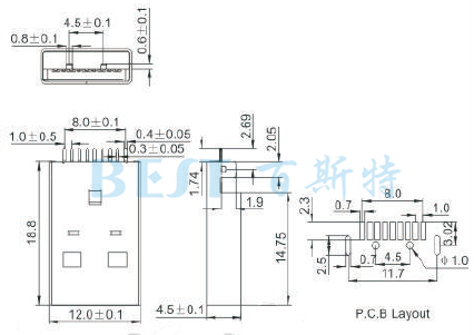 USB母座USB-A-02 3.0參考圖紙