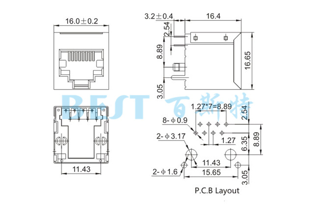 rj45插座5224S-8P8C規格圖紙