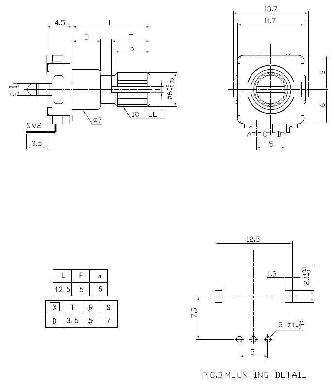 EC11編碼器EC11CO規格圖紙