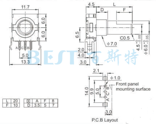 EC11編碼器EC11EO規(guī)格圖紙